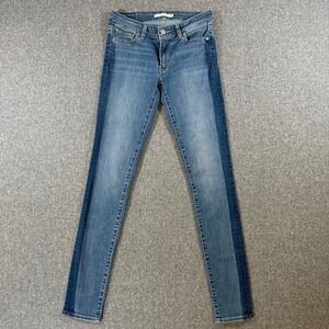 Levis 711 Skinny Jeans Womens 26x32 Blue Two Tone Tuxedo Stripe Mid Rise Denim